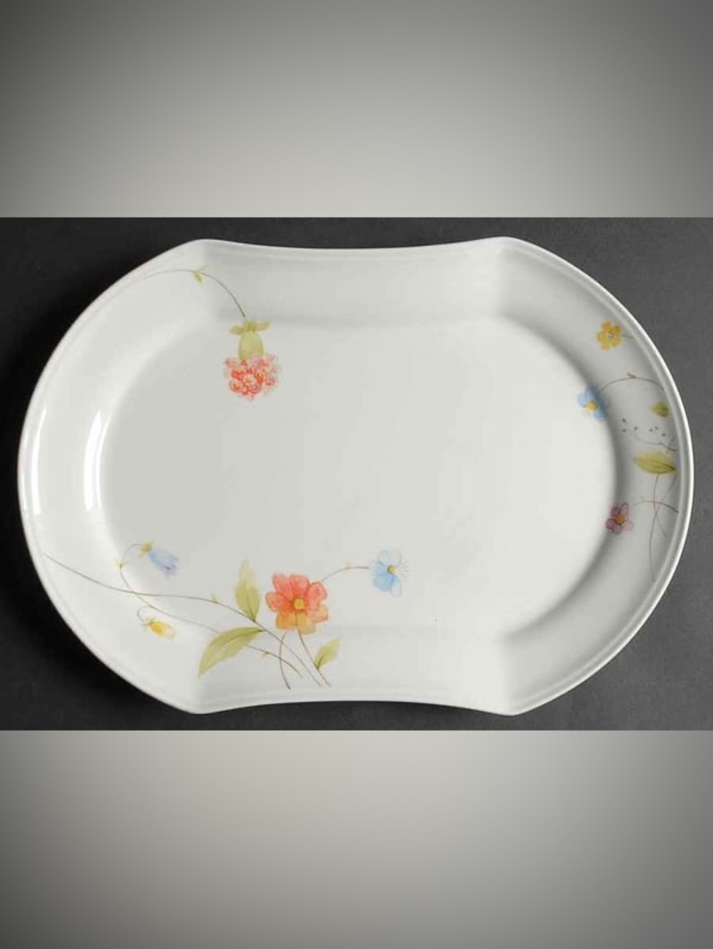 Vintage Mikasa Just Flowers 14" Oval Serving Platter in White with Floral Accent